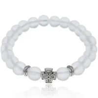 Христианский браслет из матового стекла, 8мм, цвет белый BS438-1