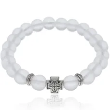 Христианский браслет из матового стекла, 8мм, цвет белый BS438-1