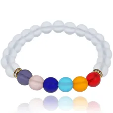 Браслет из матового стекла, 8мм, цвет белый BJBS-203-2