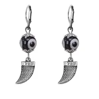 Серьги Клык (сила, мужество, воля, энергия), бусины Дзи из агата SE-MKA35-2077