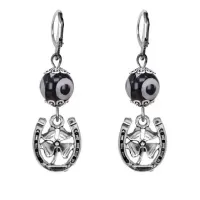 Серьги Подкова и клевер (счастье и удача), бусины Дзи из агата SE-MKA35-P001