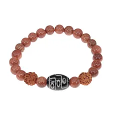 Браслет с 9-глазой Дзи, нат. рудракшей и синт. камнем Коричневый авантюрин BSDR-01-01