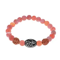 Браслет с 9-глазой Дзи, нат. рудракшей и синт. камнем Африканский агат BSDR-01-04