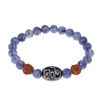 Браслет с 9-глазой Дзи, нат. рудракшей и синт. камнем Содалит BSDR-01-18