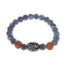 Браслет с 9-глазой Дзи, нат. рудракшей и синт. камнем Африканский агат BSDR-01-21