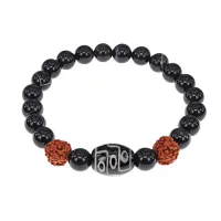 Браслет с 9-глазой Дзи, нат. рудракшей и синт. камнем Черный агат BSDR-01-23