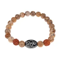Браслет с 9-глазой Дзи, нат. рудракшей и синт. камнем Песочная яшма BSDR-01-28