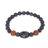 Браслет с 21-глазой Дзи, нат. рудракшей и синт. камнем Синий авантюрин BSDR-02-02
