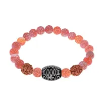 Браслет с 21-глазой Дзи, нат. рудракшей и синт. камнем Африканский агат BSDR-02-04