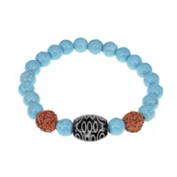 Браслет с 21-глазой Дзи, нат. рудракшей и синт. камнем Бирюза BSDR-02-05