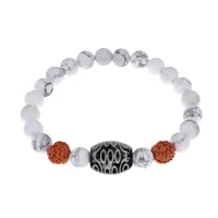 Браслет с 21-глазой Дзи, нат. рудракшей и синт. камнем Кахолонг BSDR-02-07