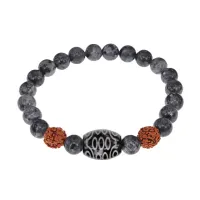 Браслет с 21-глазой Дзи, нат. рудракшей и синт. камнем Лабрадор BSDR-02-08