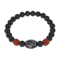 Браслет с 21-глазой Дзи, нат. рудракшей и синт. камнем Лава BSDR-02-09