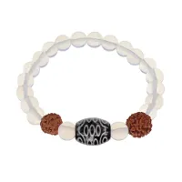 Браслет с 21-глазой Дзи, нат. рудракшей и синт. камнем Лунный камень BSDR-02-11