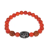 Браслет с 21-глазой Дзи, нат. рудракшей и синт. камнем Сердолик BSDR-02-17