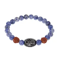 Браслет с 21-глазой Дзи, нат. рудракшей и синт. камнем Содалит BSDR-02-18