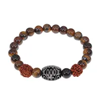 Браслет с 21-глазой Дзи, нат. рудракшей и синт. камнем Тигровый глаз BSDR-02-19