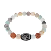 Браслет с 21-глазой Дзи, нат. рудракшей и синт. камнем Амазонит BSDR-02-22