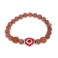 Браслет с 3-глазой Дзи, нат. рудракшей и синт. камнем Коричневый авантюрин BSDR-03-01