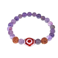 Браслет с 3-глазой Дзи, нат. рудракшей и синт. камнем Аметист BSDR-03-03