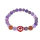 Браслет с 3-глазой Дзи, нат. рудракшей и синт. камнем Аметист BSDR-03-03