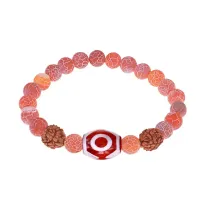 Браслет с 3-глазой Дзи, нат. рудракшей и синт. камнем Африканский агат BSDR-03-04