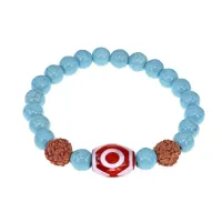 Браслет с 3-глазой Дзи, нат. рудракшей и синт. камнем Бирюза BSDR-03-05