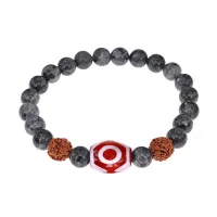 Браслет с 3-глазой Дзи, нат. рудракшей и синт. камнем Лабрадор BSDR-03-08
