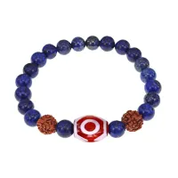 Браслет с 3-глазой Дзи, нат. рудракшей и синт. камнем Лазурит BSDR-03-10