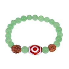 Браслет с 3-глазой Дзи, нат. рудракшей и синт. камнем Нефрит BSDR-03-13