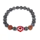 Браслет с 3-глазой Дзи, нат. рудракшей и синт. камнем Снежный обсидиан BSDR-03-14