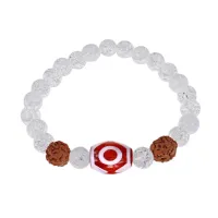 Браслет с 3-глазой Дзи, нат. рудракшей и синт. камнем Сахарный кварц BSDR-03-16