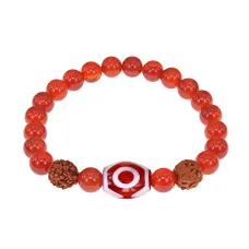 Браслет с 3-глазой Дзи, нат. рудракшей и синт. камнем Сердолик BSDR-03-17