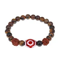 Браслет с 3-глазой Дзи, нат. рудракшей и синт. камнем Тигровый глаз BSDR-03-19