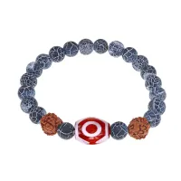 Браслет с 3-глазой Дзи, нат. рудракшей и синт. камнем Африканский агат BSDR-03-21