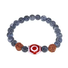 Браслет с 3-глазой Дзи, нат. рудракшей и синт. камнем Африканский агат BSDR-03-21