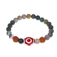 Браслет с 3-глазой Дзи, нат. рудракшей и синт. камнем Яшма BSDR-03-25