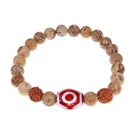 Браслет с 3-глазой Дзи, нат. рудракшей и синт. камнем Песочная яшма BSDR-03-28