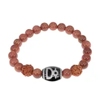 Браслет с Дзи Кубера, нат. рудракшей и синт. камнем Коричневый авантюрин BSDR-04-01