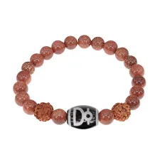 Браслет с Дзи Кубера, нат. рудракшей и синт. камнем Коричневый авантюрин BSDR-04-01