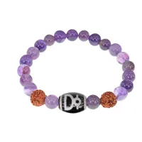 Браслет с Дзи Кубера, нат. рудракшей и синт. камнем Аметист BSDR-04-03