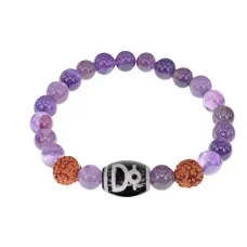 Браслет с Дзи Кубера, нат. рудракшей и синт. камнем Аметист BSDR-04-03