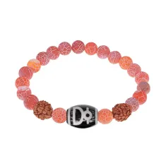 Браслет с Дзи Кубера, нат. рудракшей и синт. камнем Африканский агат BSDR-04-04