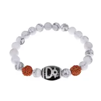 Браслет с Дзи Кубера, нат. рудракшей и синт. камнем Кахолонг BSDR-04-07