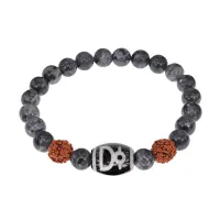 Браслет с Дзи Кубера, нат. рудракшей и синт. камнем Лабрадор BSDR-04-08