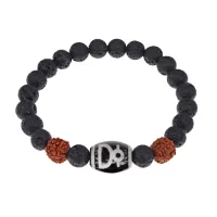 Браслет с Дзи Кубера, нат. рудракшей и синт. камнем Лава BSDR-04-09