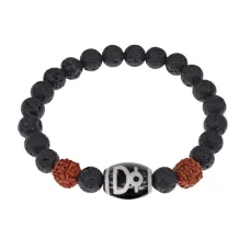 Браслет с Дзи Кубера, нат. рудракшей и синт. камнем Лава BSDR-04-09