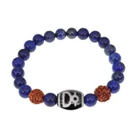 Браслет с Дзи Кубера, нат. рудракшей и синт. камнем Лазурит BSDR-04-10