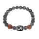 Браслет с Дзи Кубера, нат. рудракшей и синт. камнем Снежный обсидиан BSDR-04-14