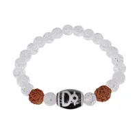 Браслет с Дзи Кубера, нат. рудракшей и синт. камнем Сахарный кварц BSDR-04-16